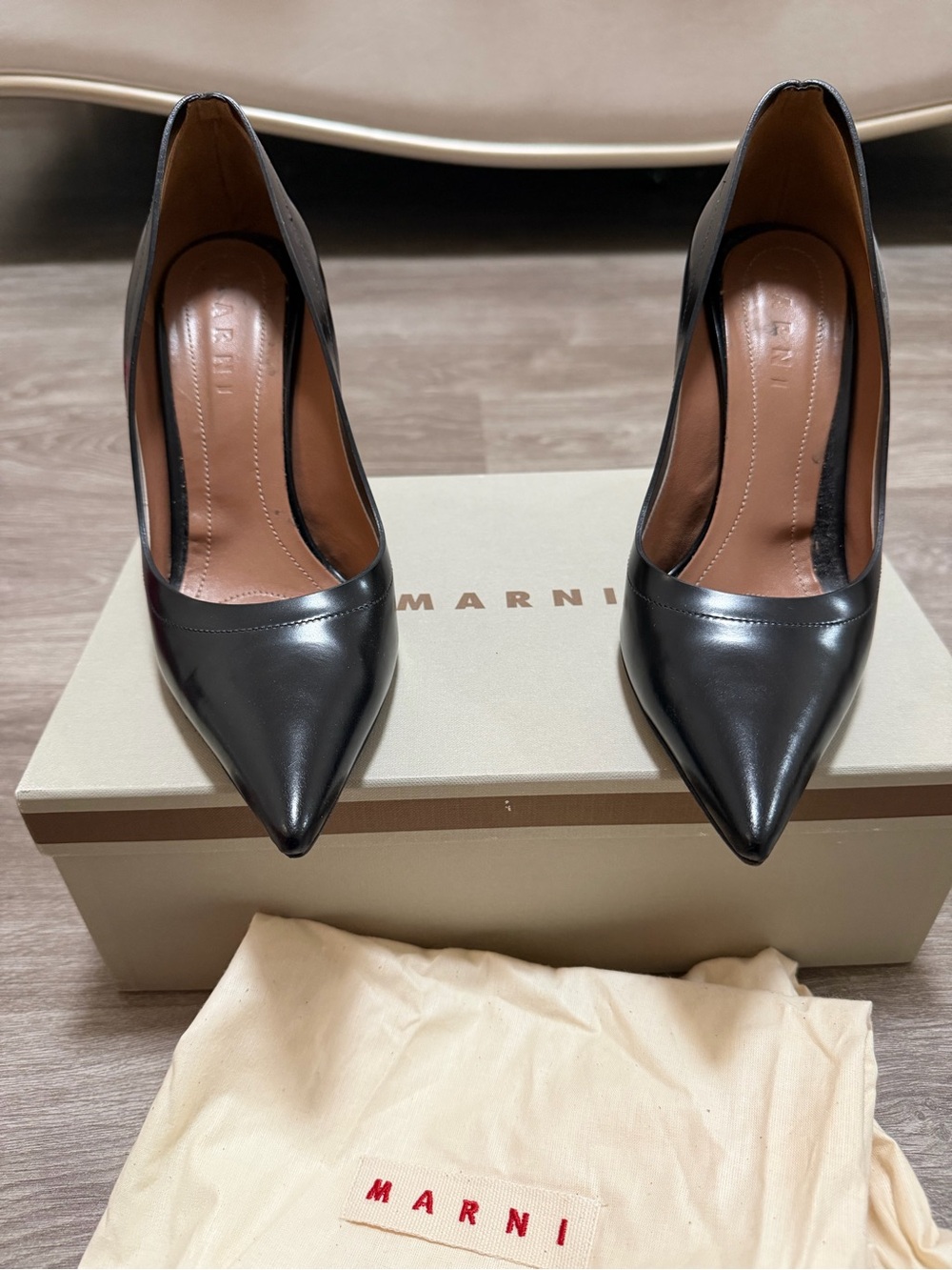 Marni Black Pointed-Toe Leather Pumps
